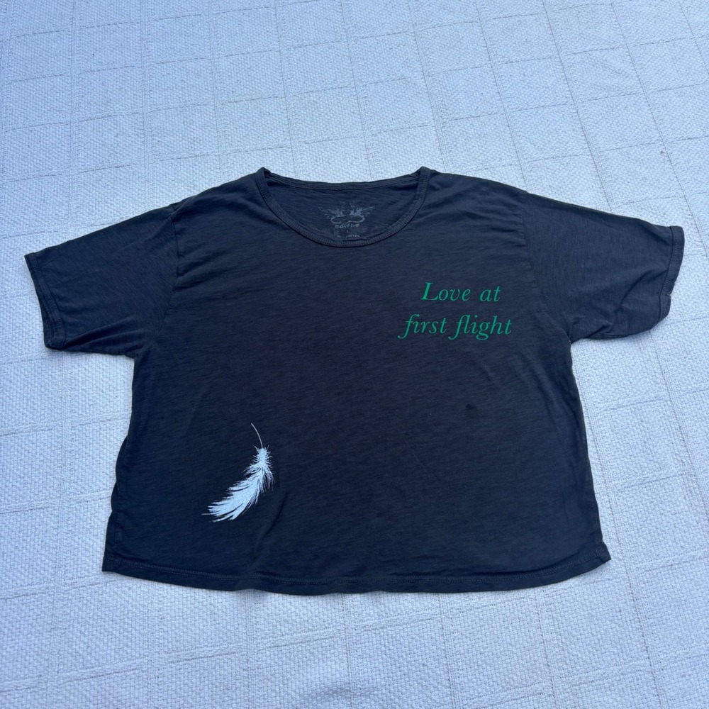 Women's Large BOYS LIE Love At First Flight Graphic Crop Top T-Shirt